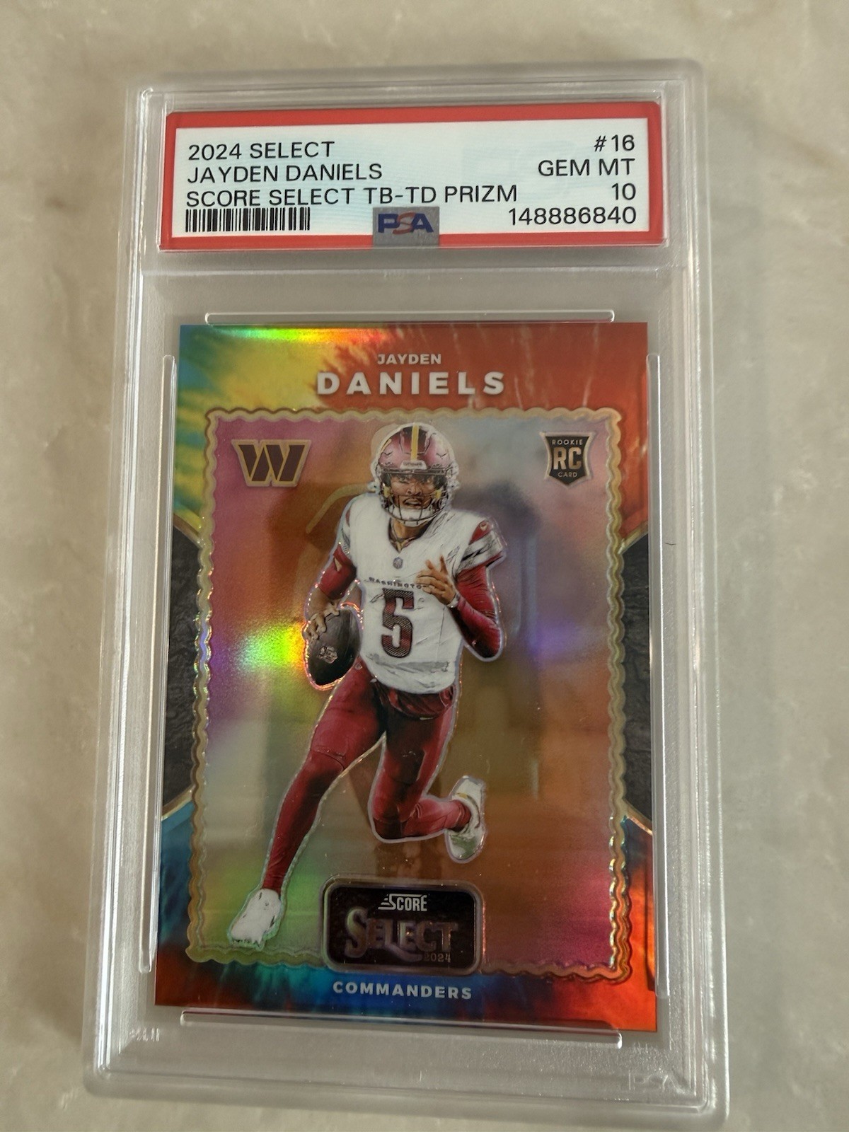 2024 Panini Select Score Throwback Tie-Dye Prizm /25 Jayden Daniels #16 PSA 10