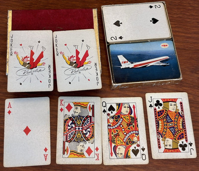 Vintage TWA RediSlip Playing Cards, Two Decks With Red & Gold Box, Travel Gifts