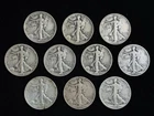 10 Lot - Walking Liberty Half Dollars - 90% Silver - Fine - Mixed Dates