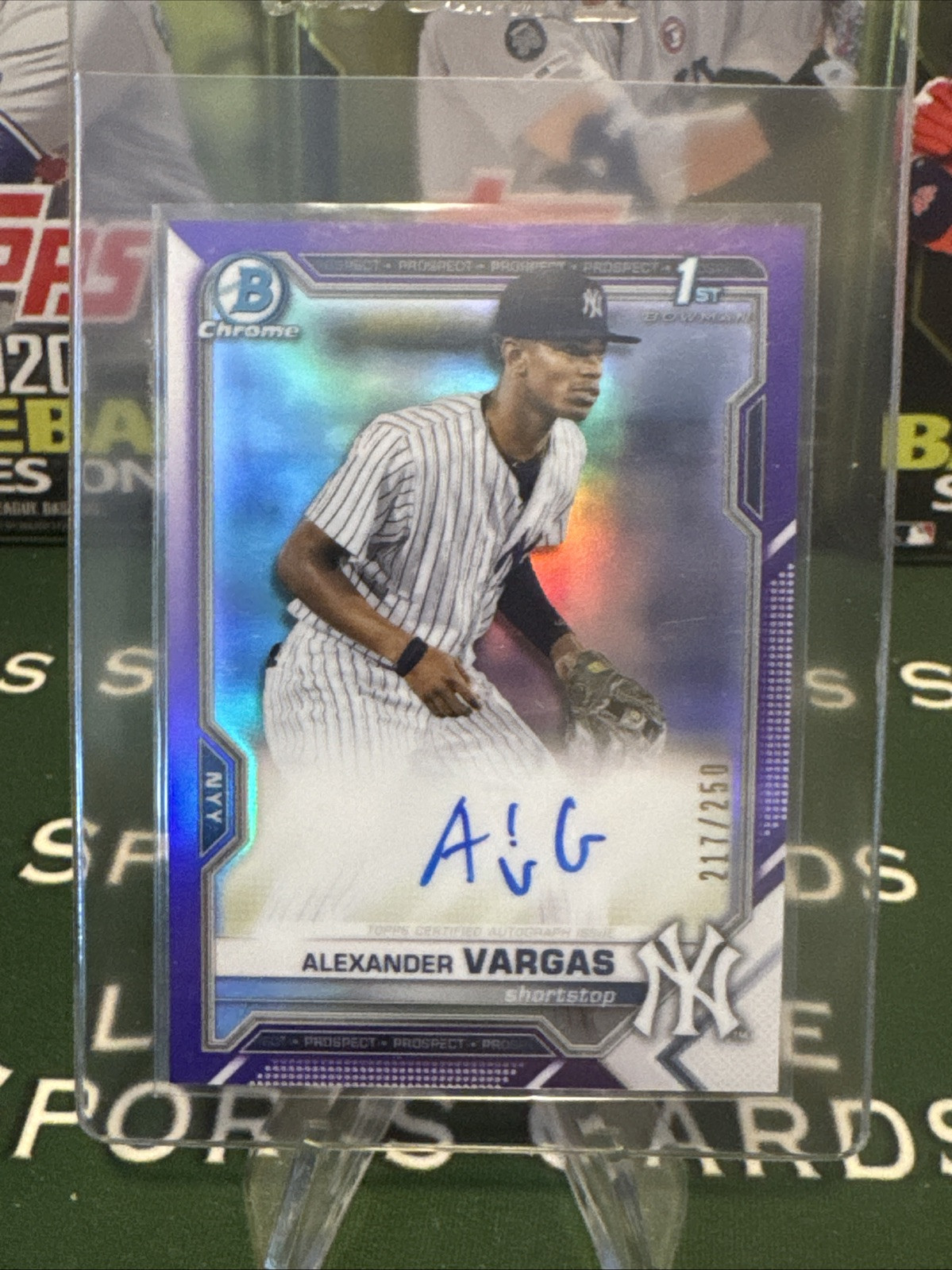 2021 Bowman Chrome Alexander Vargas Purple Refractor Auto 217/250 Yankees