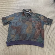 Vtg Alan Stuart Polo Shirt Mens XL Blue Abstract Banded Waist Disco Soptanos USA