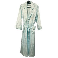 Vtg Miss Elaine Sea foam Green Satin Soft Wrap M Robe Embroidery Heart Flowers
