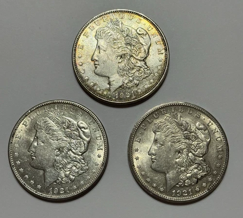 1921 P, D, S Morgan Silver Dollars (90% Silver) ~ Lot of 3 ~ BU