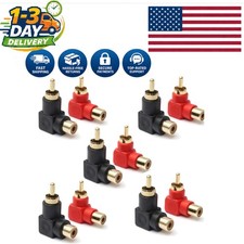 Space-Saving 90 Degree RCA Male to Female Connectors - 10 Gold-Plated Adapters
