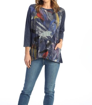 Jess & Jane Vista Mineral Washed Patch Pocket Cotton Top Denim Blue