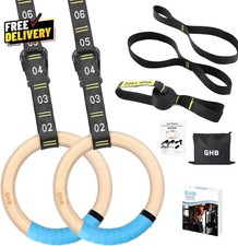 Gymnastic Rings Wooden Gym Rings 1.25" Olympic Rings Adjustable Straps Pull up R