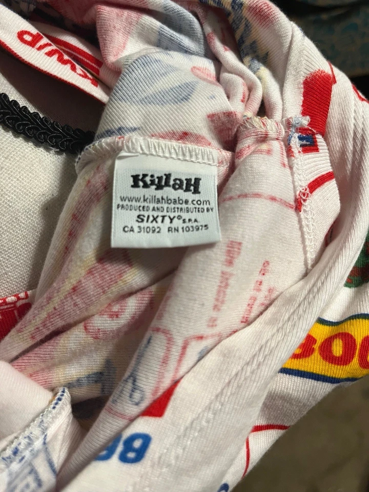 Top halter vintage Y2k Killah por Miss Sixty publicidad blanco y rojo se adapta a pequeño Foto 3 de 4