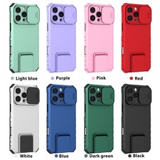 For iPhone 17 16 15 14 13 12 Pro Max Rugged Stand Case Slide Lens Cover