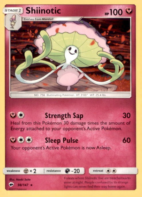 SHIINOTIC 98/147 RARE BURNING SHADOWS POKEMON NEAR MINT