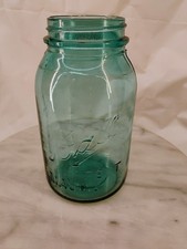 Vintage Antique Aqua Blue BALL PERFECT MASON JAR 1 Quart #6 Off Center PERFECT 7
