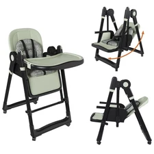 Convertible baby high chair foldable with silent locking wheels