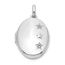 Sterling Silver Rhodium-plated Diamond Stars 20mm Oval Locket Pendant 2.25gm