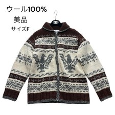 Cowichan Wool Eagle Pattern Zip Cardigan 100 Wool Size F Vintage Used