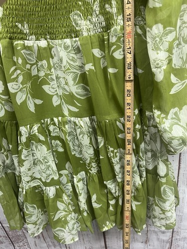 Patrons of Peace Mini Dress M Floral Off The Shoulders Green Boho Festival - Picture 6 of 9