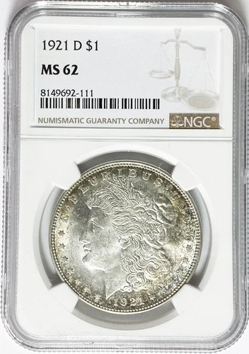 1921 D $1 Morgan Silver One Dollar NGC MS62 Denver