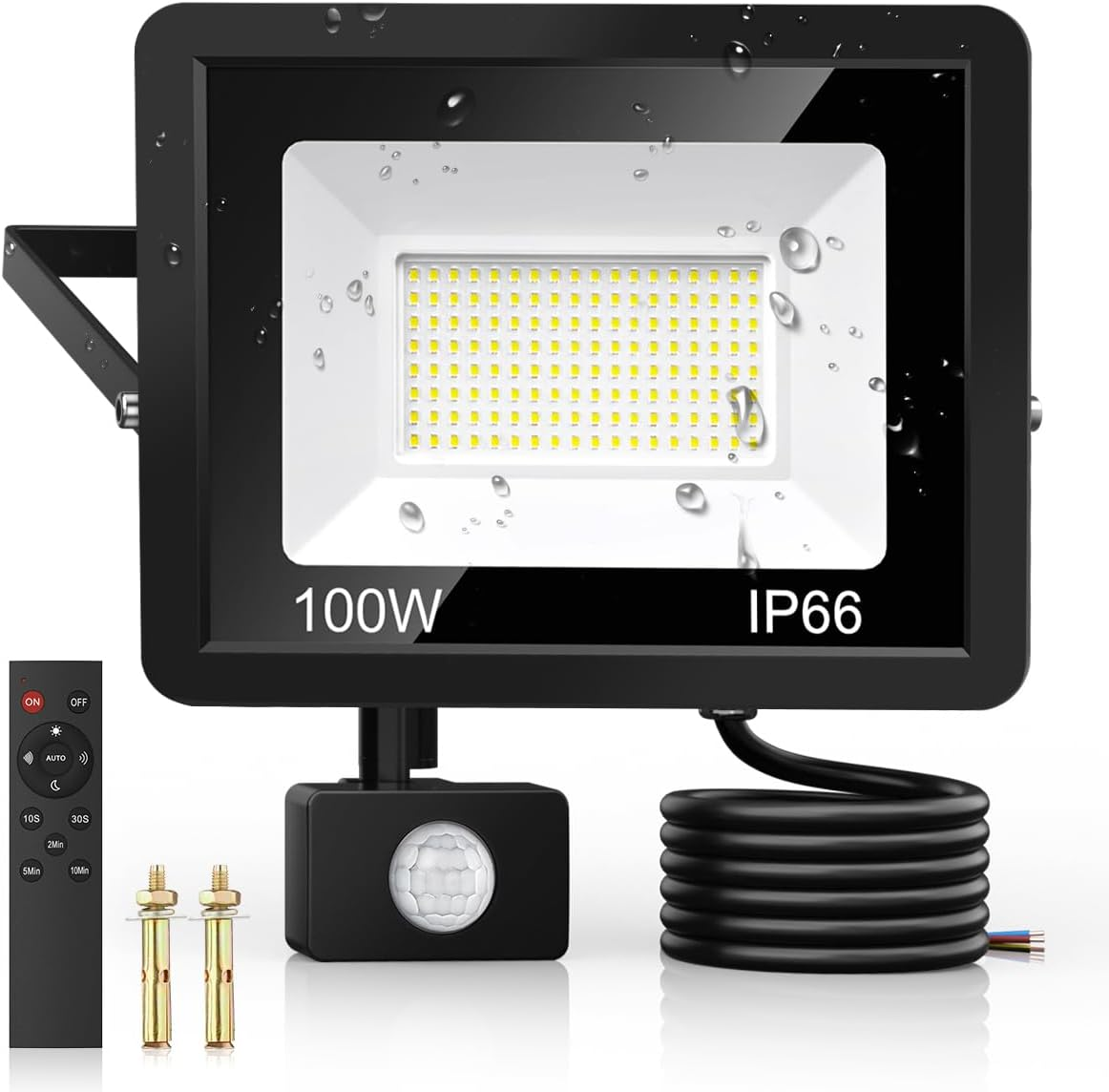 100W Security Lights Outdoor Motion Sensor, PIR Flood Light with Remote Control,