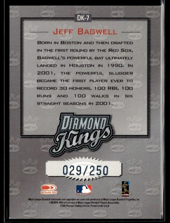 L38,864- 2002 Donruss Diamond Kings Inserts Studio Series #DK7 Jeff Bagwell /250 - Image 2 of 2