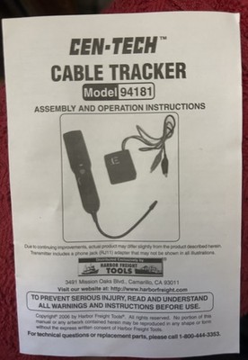 Cen-Tech Cable Tracker Wire Tracer Model 94181 Sender and Receiver
