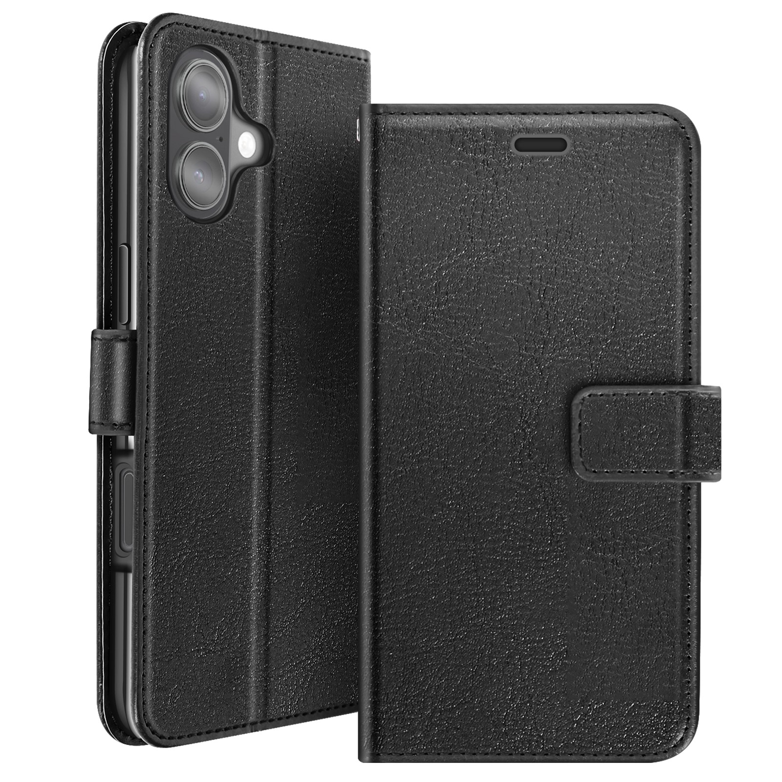 Étui portefeuille iPhone 17 Mayaxess noir en cuir avec bracelet et support