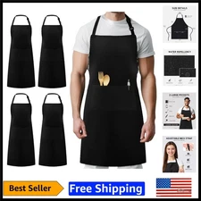 Elegant Unisex Adjustable Bib Aprons - 4 Pack, Comfortable & Stylish for Chefs