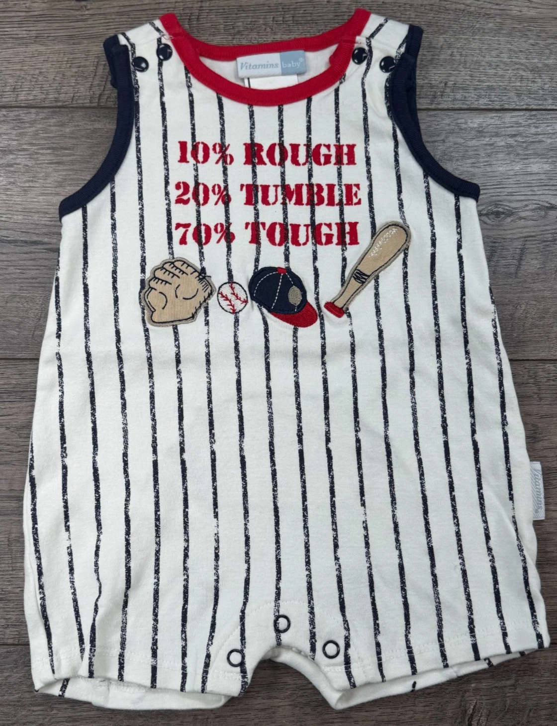 Baby Boy Clothes Vitamins Baby 3-6 Month Baseball Rough Tough Romper Outfit