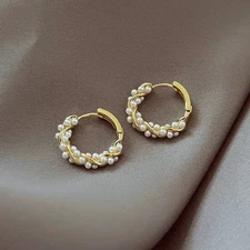 French Imitation Pearl Circel Earring Small round Hoop Earrings for Women New De