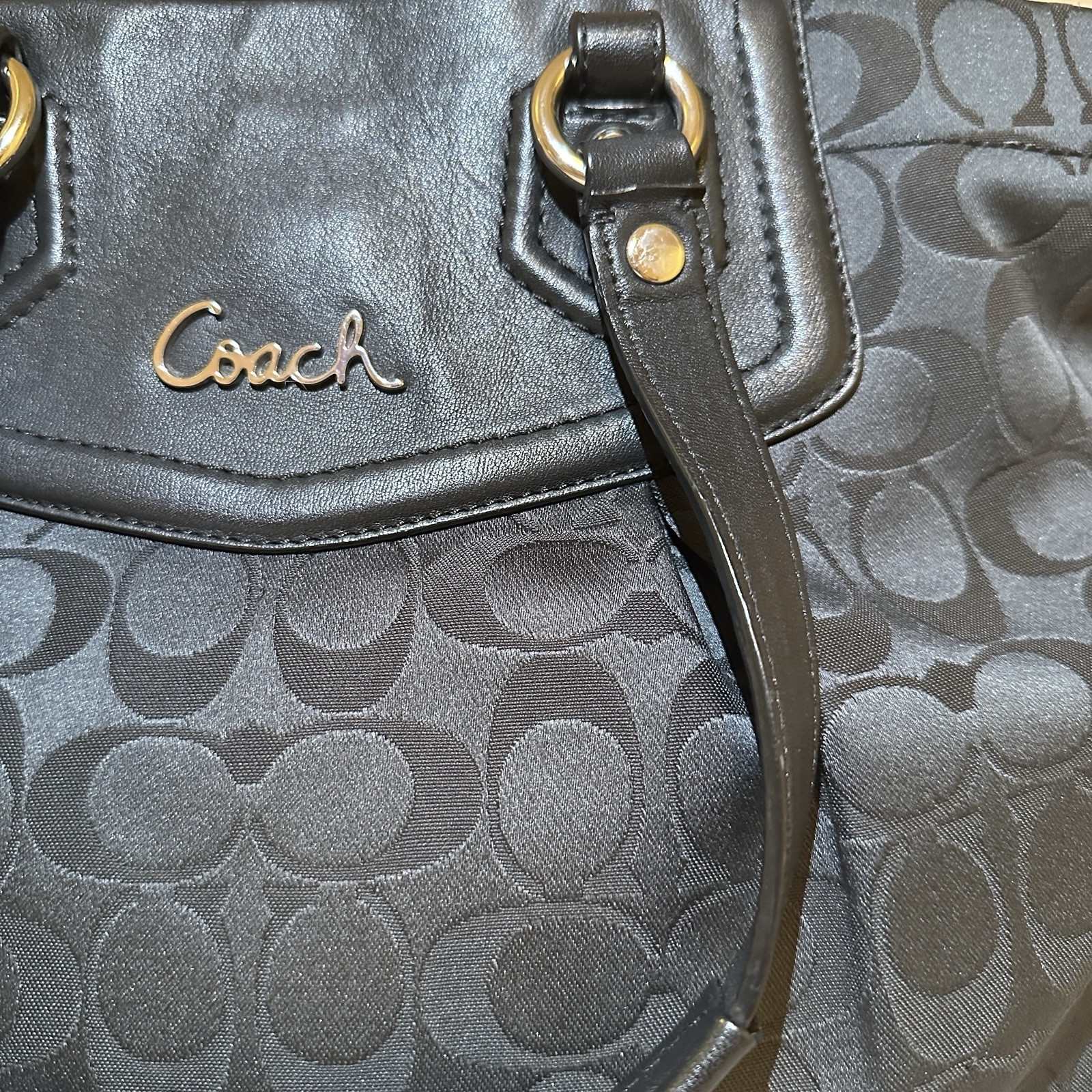 Vintage COACH Ashley Signature Premium Black Jacquard Sateen Carryall F15510 image 3