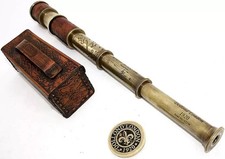 Antique Brass Telescope Replica with Leather Case  Nautical Collector's Gift