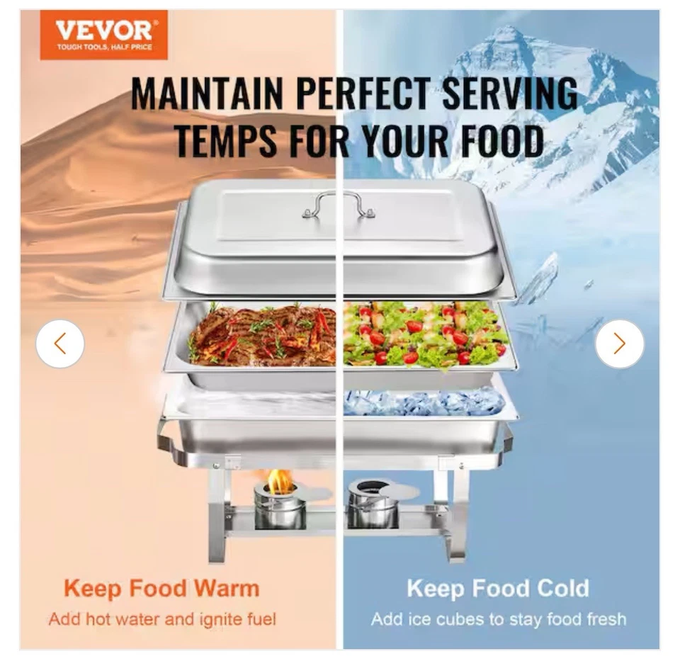 Paquete de 6 platos buffet rectangulares VEVOR 8 cuartos de galón sartén completa acero inoxidable Foto 3 de 4