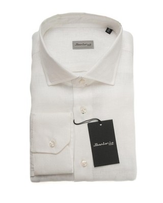 Sartorio by Kiton NWT $650 White 100% Linen Casual Dress Shirt (46 eu) 18.5 US