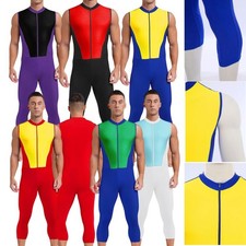 Men Jumpsuit Activewear Leotard Stretchy Bodysuit Wrestling Singlets Sleeveless