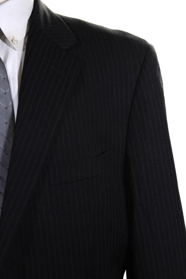 Hickey Freeman Mens Striped Two Button Blazer Jacket Black Size 44 Regular - Image 2 of 4