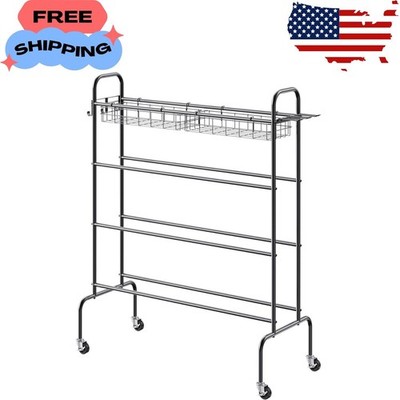 Basketball Rack with Wheels 4 Tier Rolling Ball Storage Shooting Training Stand