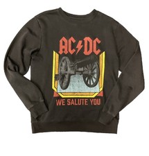 AC/DC Sweatshirt Mens Small Black Crewneck We Salute You Cannon Graphic Band