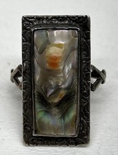 Vintage Mother Of Pearl Abalone Affixed To Sterling Ring See Video
