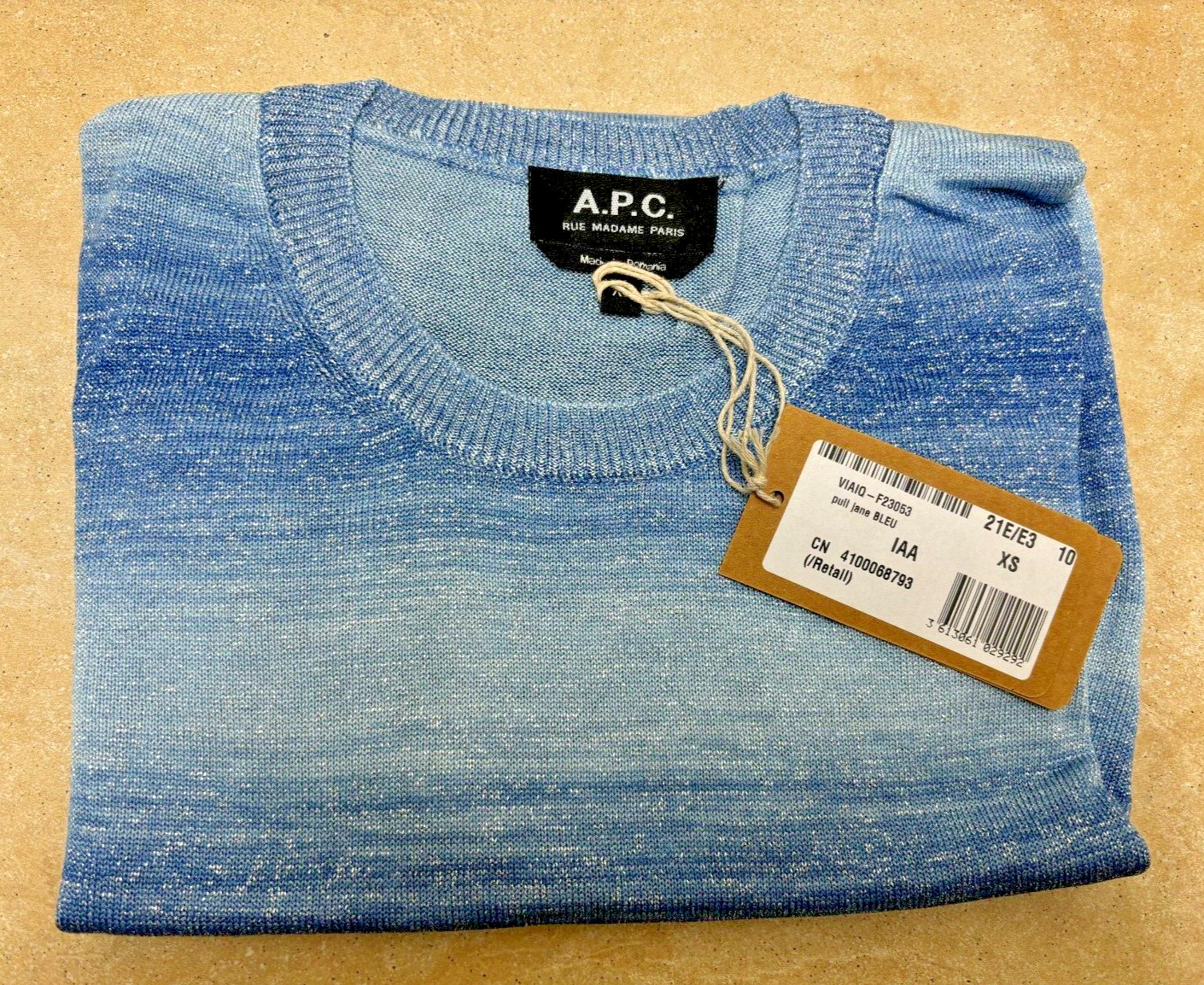 A.P.C. Jane Short Sleeve Lurex Thin Knit Jumper APC Size XS BNWT RRP £155 Blue