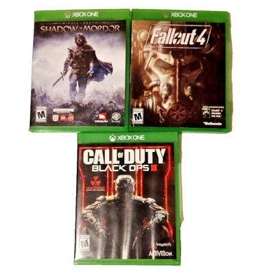 Lot Of 3 Xbox One Video Games. Shadow of Mordor. Fallout 4. COD Black Ops 3