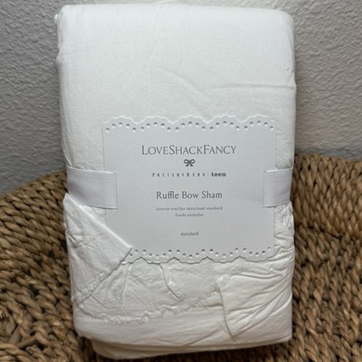 POTTERY BARN TEEN LOVESHACKFANCY RUFFLE BOW QUILTED SHAM, (1) STANDARD ~ WHITE