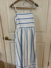 Chouyatou Striped Cotton Maxi Dress Boho Casual Women Blue White Large NWT