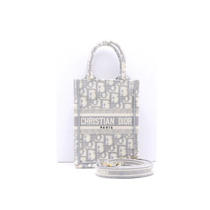 Mini porte téléphone bandoulière et bandoulière Dior gris oblique livre fourre tout