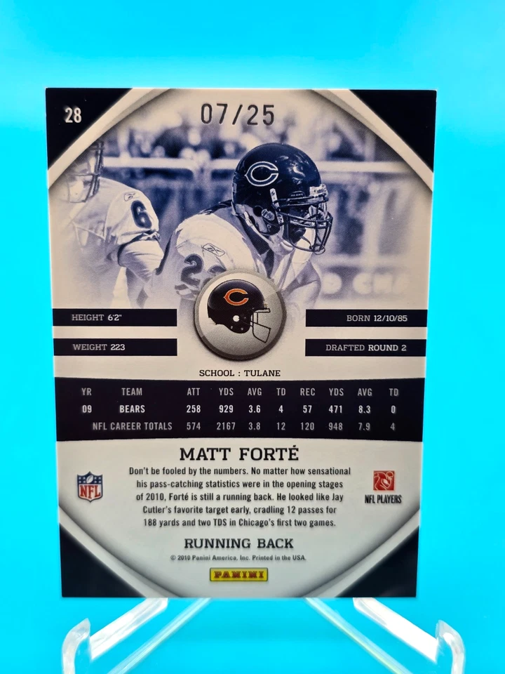 2010 Panini Gridiron Gear X Platinum 7/25 Matt Forte Chicagoi Bears #28 - Image 2 of 2