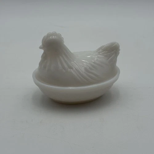 Vintage 4.5" Milk Glass Hen On Nest Candy Trinket Dish Unmarked Hazel Atlas?