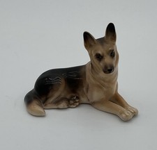 Vintage German Shepherd Figurine Laying Down Brown 4.5" x 3 1/4" x 2 1/4" Cerami