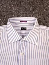 Paul Smith Shirt Men 16/41 Large White & Blue Stripe French Cuff