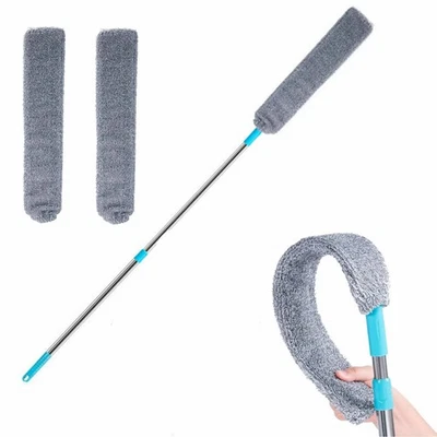 Balai Microfibre Télescopique Flexible Nettoie Poussière Sous Meubles Lit Canapé - Photo 1/4
