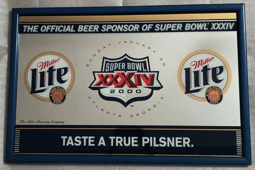Vintage 2000 Miller Lite Beer Super Bowl XXIV Superdome Bar Mirror