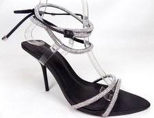 Schutz Gio High Heel Women Lace Dress Black-Rhinestone Sandals Size 7.0 B