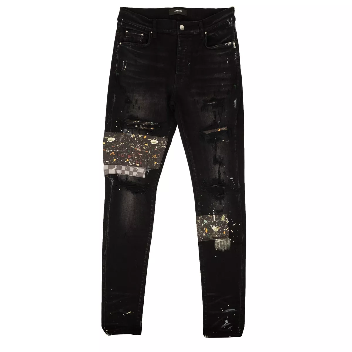 NWT AMIRI Aged Black Art Patch Checkered Skinny Jeans Size 38 54 1790