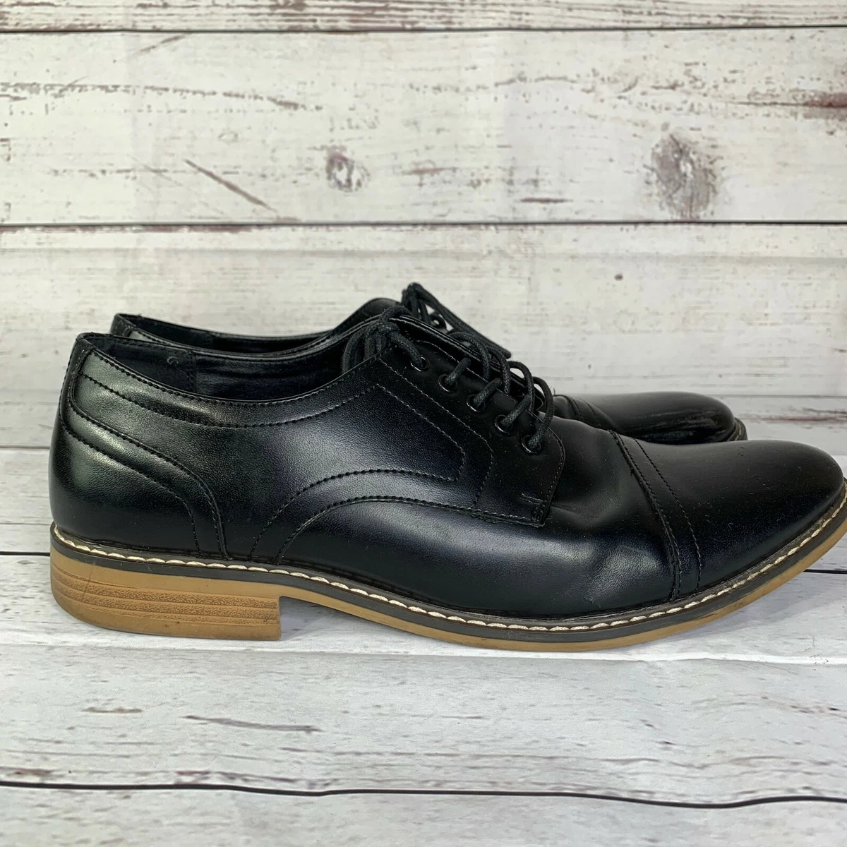 RJ Colt Mens Black Lace Up Oxford Leather Dress Shoes Size 10.5