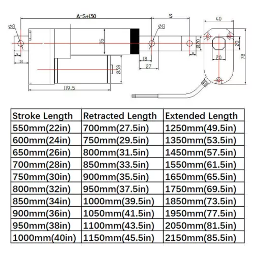 Accionamiento lineal 12V 1500N 50mm ~ 1000mm actuador lineal motor eléctrico impermeable - Imagen 19 de 43